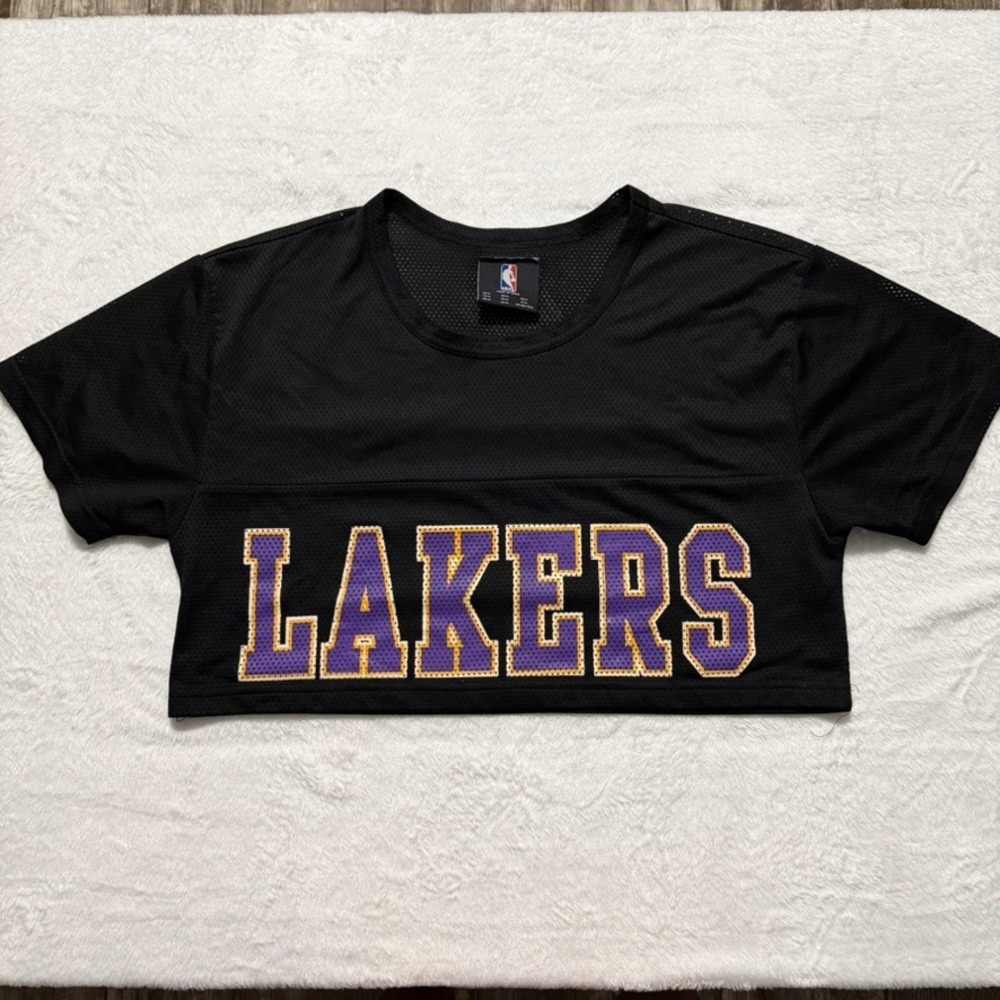 NBA Lakers Mesh Crop Top Jersey Womens M Black Los‎ Angeles Basketball Shirt Y2K